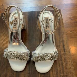 Badgley Mischka Ivory Crystal-Embellished Slingback Heels